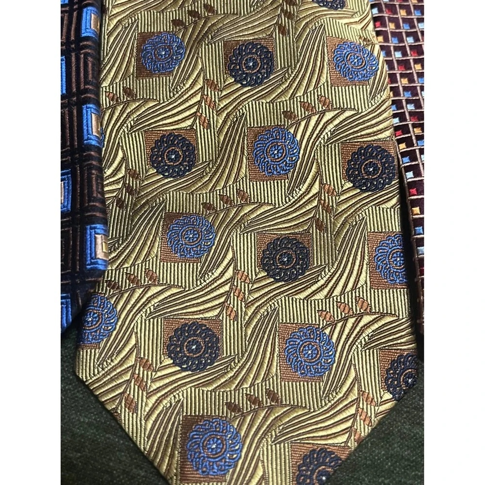 Milano's Clothier Mens Silk Necktie Lot‎ 4 Geometric Medallion Italy Silk USA